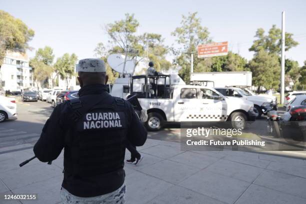 Members of the National Guard protect the facilities of the Specialized Prosecutor for Organized Crime where Sinaloa Cartel kingpin Ovidio Guzmán...