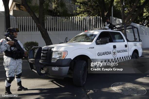 Members of the National Guard protect the facilities of the Specialized Prosecutor for Organized Crime where Sinaloa Cartel kingpin Ovidio Guzmán...