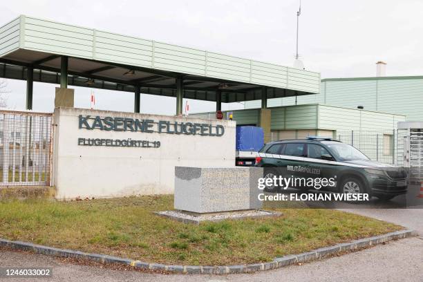 Forensic experts of the police investigate the site of a shooting at the Flugfeld Kaserne barracks in Wiener Neustadt, Austria, on January 6, 2023. -...