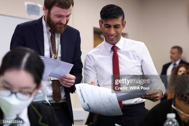 Prime Minister Rishi Sunak visits Harris Academy in Battersea on January 6, 2023 in London, England.