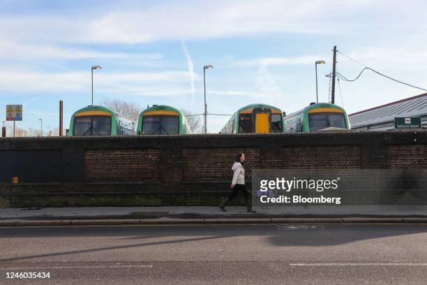 Passenger trains at Selhurst Train Depot, during strike action by the National Union of Rail, Maritime and Transport, in London, UK, on Friday, Jan....