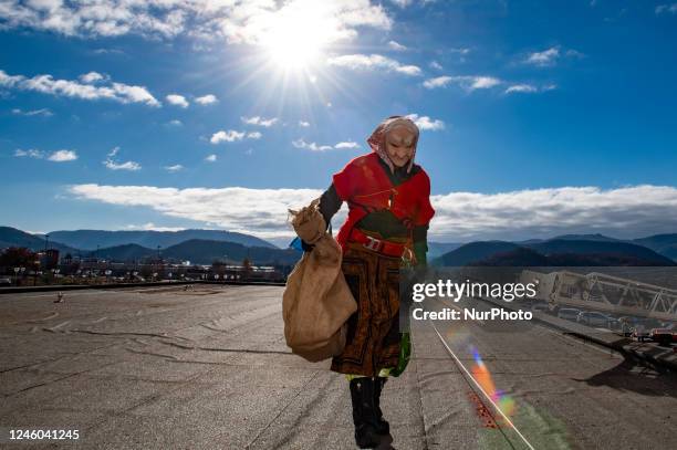 Firefighter disguised as the Befana brings gifts to children admitted to the Rieti paediatrics ward on the day of the Befana on 6 January 2023.