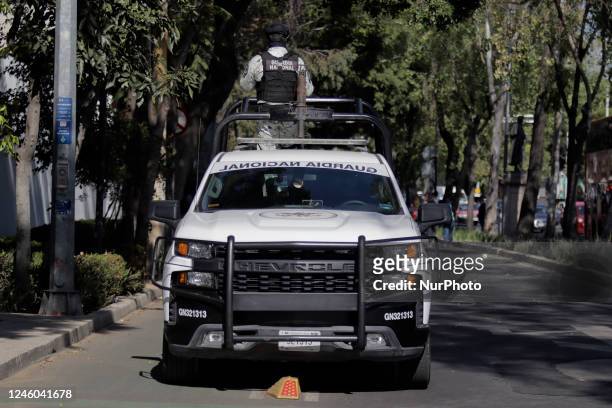National Guard operation outside the Special Prosecutor's Office for Organised Crime in Mexico City following the recapture in Sinaloa of Ovidio...