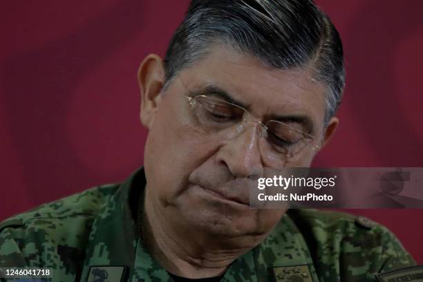 Luis Cresencio Sandoval, Secretary of National Defence, during a press conference in Mexico City after the recapture of Ovidio Guzman, son of Mexican...