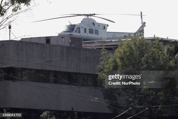Helicopter at the Special Prosecutor's Office for Organised Crime in Mexico City, which was allegedly used to transfer Ovidio Guzman, son of Mexican...