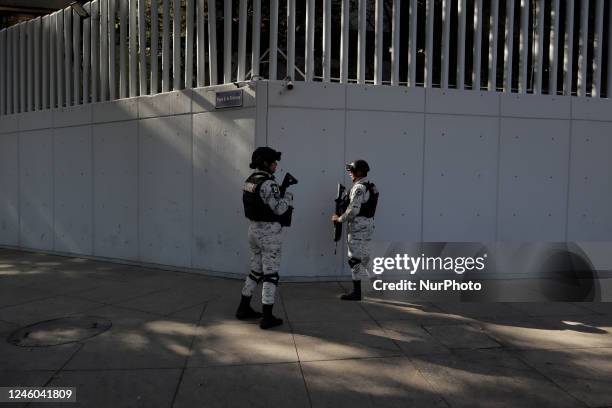 National Guard operation outside the Special Prosecutor's Office for Organised Crime in Mexico City following the recapture in Sinaloa of Ovidio...