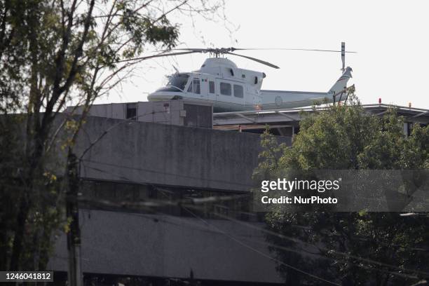 Helicopter at the Special Prosecutor's Office for Organised Crime in Mexico City, which was allegedly used to transfer Ovidio Guzman, son of Mexican...