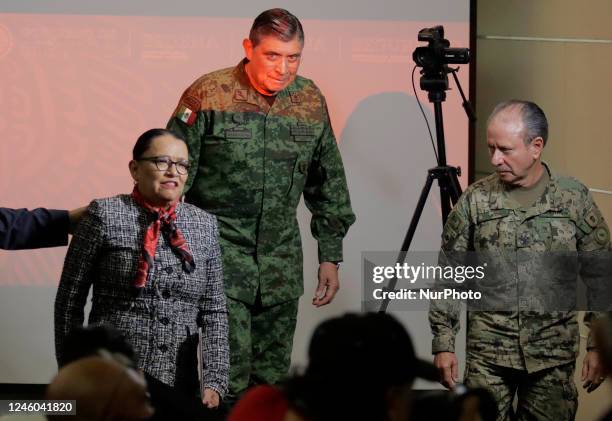 Rosa Isela Rodriguez, Secretary of Public and Citizen Security of the Mexican government; Luis Cresencio Sandoval, Secretary of National Defence; and...