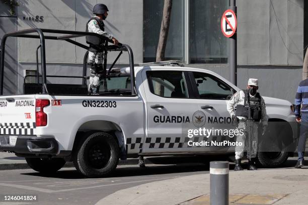 National Guard operation outside the Special Prosecutor's Office for Organised Crime in Mexico City following the recapture in Sinaloa of Ovidio...