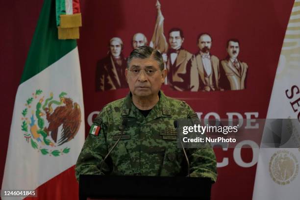 Luis Cresencio Sandoval, Secretary of National Defence, during a press conference in Mexico City after the recapture of Ovidio Guzman, son of Mexican...