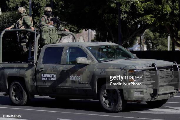 Mexican army operation outside the Special Prosecutor's Office for Organised Crime in Mexico City following the recapture in Sinaloa of Ovidio...