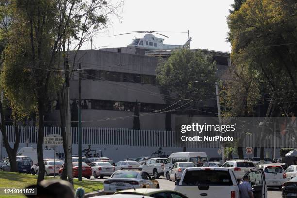 Helicopter at the Special Prosecutor's Office for Organised Crime in Mexico City, which was allegedly used to transfer Ovidio Guzman, son of Mexican...