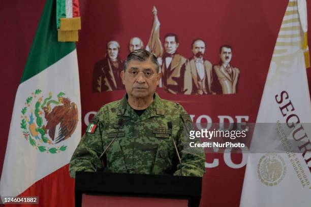 Luis Cresencio Sandoval, Secretary of National Defence, during a press conference in Mexico City after the recapture of Ovidio Guzman, son of Mexican...
