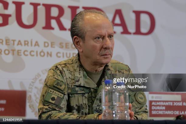 Jose Rafael Ojeda Duran, Secretary of the Navy, during a press conference in Mexico City after the recapture of Ovidio Guzman, son of Mexican drug...