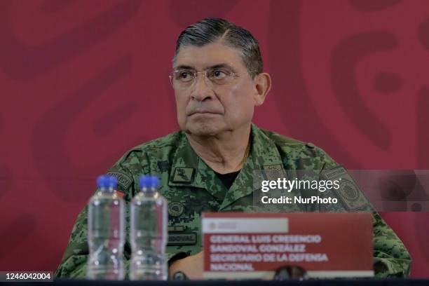 Luis Cresencio Sandoval, Secretary of National Defence, during a press conference in Mexico City after the recapture of Ovidio Guzman, son of Mexican...