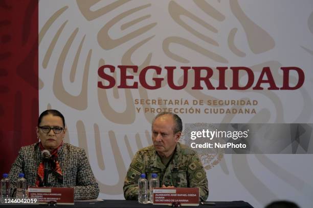 Rosa Isela Rodriguez, Secretary of Public and Citizen Security of the Mexican government; and Jose Rafael Ojeda Duran, Secretary of the Navy, during...