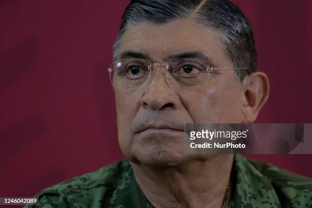 Luis Cresencio Sandoval, Secretary of National Defence, during a press conference in Mexico City after the recapture of Ovidio Guzman, son of Mexican...