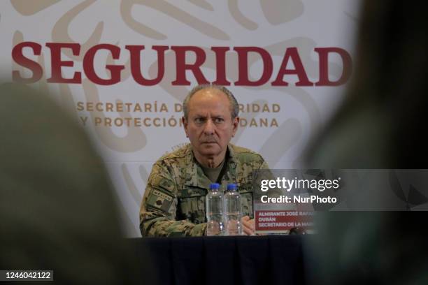 Jose Rafael Ojeda Duran, Secretary of the Navy, during a press conference in Mexico City after the recapture of Ovidio Guzman, son of Mexican drug...