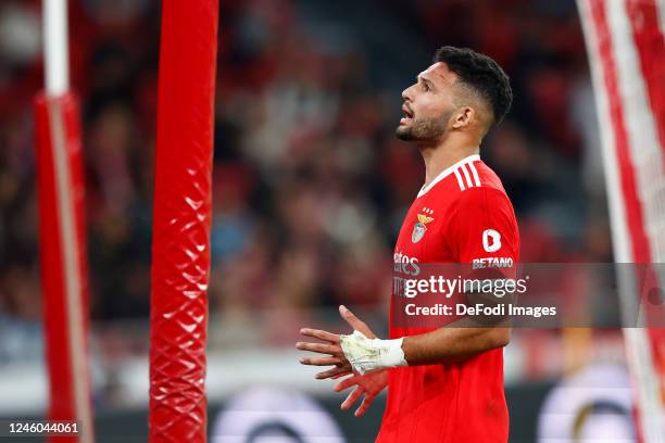 Goncalo Ramos of SL Benfica looks dejected during the Liga Portugal Bwin match between SL Benfica and Portimonense SC at Estadio do Sport Lisboa e...