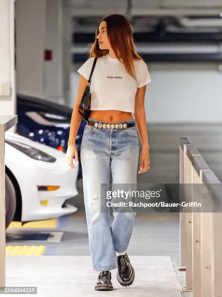 Hailey Bieber is seen on January 06, 2023 in Los Angeles, California.