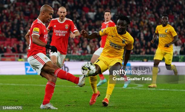 Joao Mario of SL Benfica with Adewale Sapara of Portimonense SC in action during the Liga Portugal Bwin match between SL Benfica and Portimonense SC...