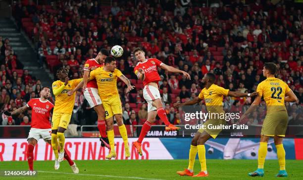 Yago Cariello of Portimonense SC with Goncalo Ramos of SL Benfica in action during the Liga Portugal Bwin match between SL Benfica and Portimonense...