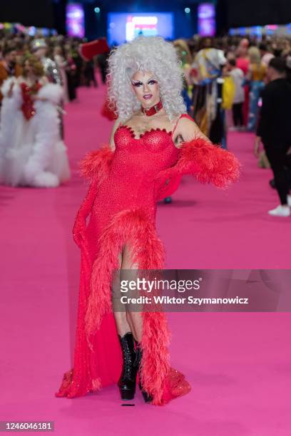 Drag queen Crystal attends The Queen's Walk during the opening of the RuPauls DragCon UK 2023, presented by World of Wonder at ExCel London from 6-8...