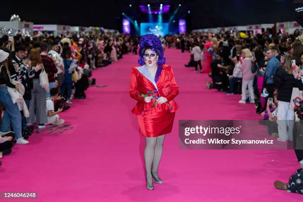 Drag queen Lawrence Chaney attends The Queen's Walk during the opening of the RuPauls DragCon UK 2023, presented by World of Wonder at ExCel London...