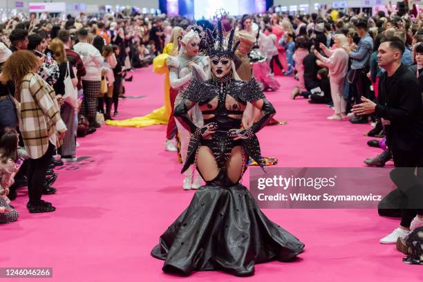 Drag queen Kaos attends The Queen's Walk during the opening of the RuPauls DragCon UK 2023, presented by World of Wonder at ExCel London from 6-8...