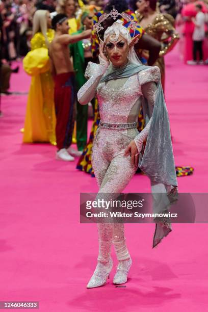 Drag queen Venus Everest attends The Queen's Walk during the opening of the RuPauls DragCon UK 2023, presented by World of Wonder at ExCel London...