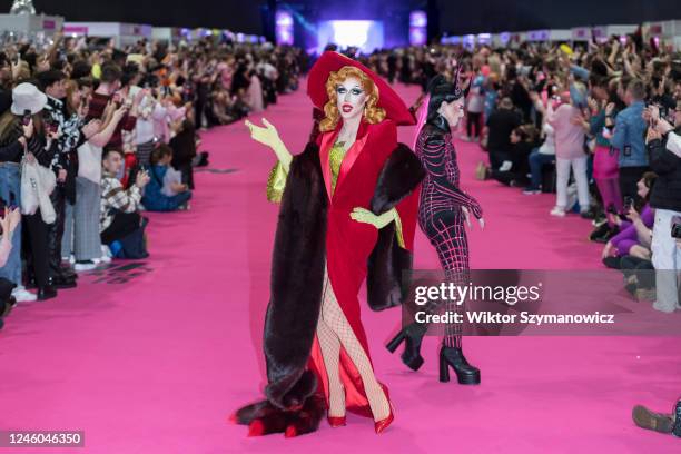 Drag queen Farida Kant attends The Queen's Walk during the opening of the RuPauls DragCon UK 2023, presented by World of Wonder at ExCel London from...