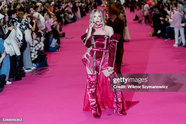 Drag queen Gisele Lullaby attends The Queen's Walk during the opening of the RuPauls DragCon UK 2023, presented by World of Wonder at ExCel London...