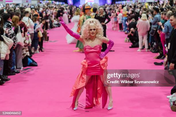 Drag queen Elektra Fence attends The Queen's Walk during the opening of the RuPauls DragCon UK 2023, presented by World of Wonder at ExCel London...