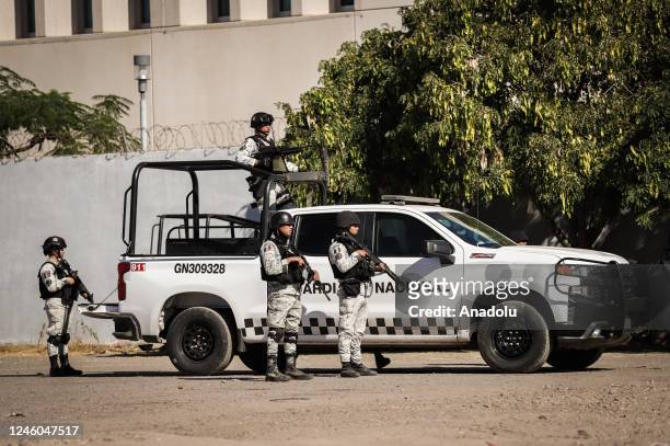 Elements of the National Guard monitor and protect the perimeter of the Aguaruto Prison in Culiacan, where on the afternoon of January 5 there was a...