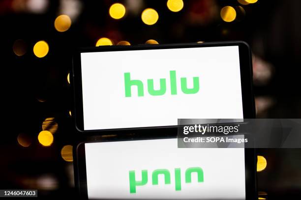 In this photo illustration a Hulu logo seen displayed on a smartphone.