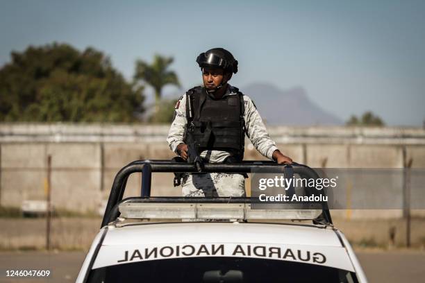 Elements of the National Guard monitor and protect the perimeter of the Aguaruto Prison in Culiacan, where on the afternoon of January 5 there was a...