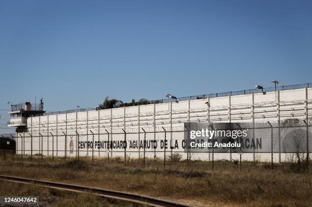 Wall of jail is seen as elements of the National Guard monitor and protect the perimeter of the Aguaruto Prison in Culiacan, where on the afternoon...