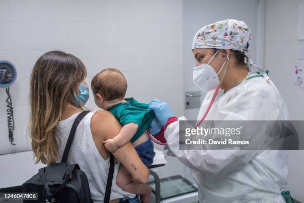 Primary health care pediatric nurse Vero Velez attends to a patient at the Sant Andreu de la Barca Primary Health Care Centre on June 02, 2020 in...