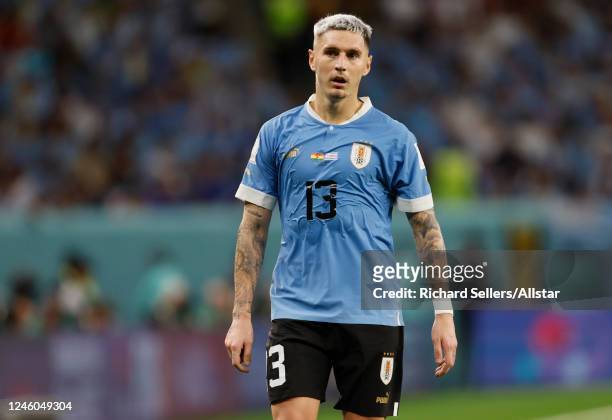 Guillermo Varela of Uruguay stood during the FIFA World Cup Qatar 2022 Group H match between Ghana and Uruguay at Al Janoub Stadium on December 02,...