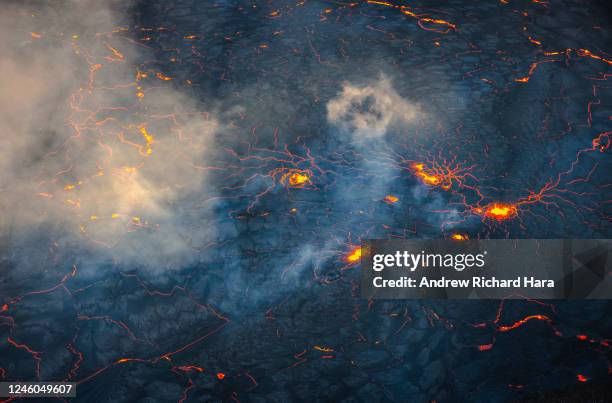 Lava erupts in the Halemaʻumaʻu Crater of the Kilauea Volcano on January 6, 2023 in Kilauea, Hawaii. After almost a month of inactivity, the Kilauea...