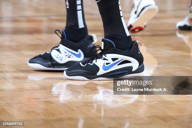 The sneakers worn by Kevin Durant of the Brooklyn Nets during the game against the New Orleans Pelicans on January 6, 2023 at the Smoothie King...