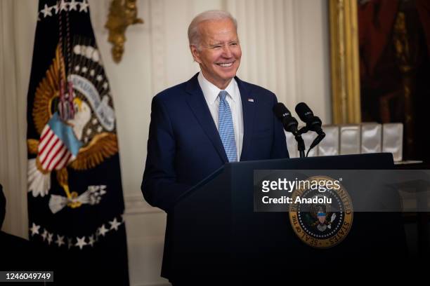 President Joe Biden speaks at an event marking the two-year anniversary of the January 6th riot in Washington, DC on January 6th, 2022.