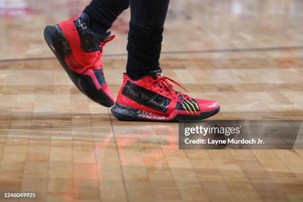 The sneakers worn by Kyrie Irving of the Brooklyn Nets during the game against the New Orleans Pelicans on January 6, 2023 at the Smoothie King...