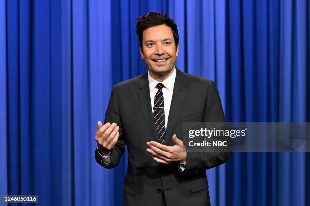 Episode 1772 -- Pictured: Host Jimmy Fallon delivers the monologue on Friday, January 6, 2023 --