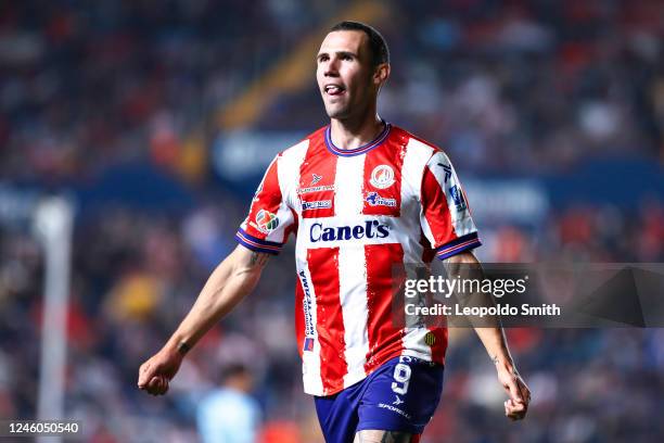 Leonardo Bonatini of Atletico San Luis celebrates after scoring the team's second goal during the 1st round match between Necaxa and Atletico San...