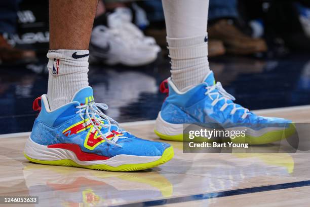 The sneakers worn by Jamal Murray of the Denver Nuggets during the game against the Cleveland Cavaliers on January 6, 2023 at the Ball Arena in...