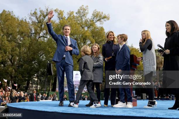 Gov. Gavin Newsom, shown with wife Jennifer Lynn Siebel Newsom and children; Dutch, Brooklynn, Hunter and Montana, after taking the oath of office...