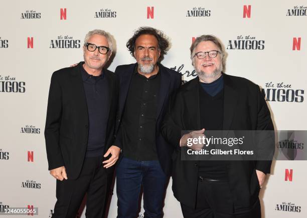 Alfonso Cuarón, Alejandro González Iñárritu and Guillermo del Toro at The Three Amigos In Conversation held at The Academy Museum of Motion Pictures...