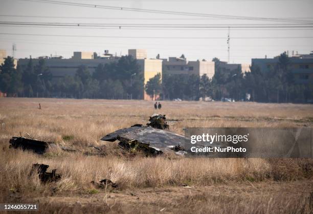 January 8, 2020 file photo shows, A piece of wreckage from the Ukrainian flight PS752 International airlines is seen at the site of a crash about...