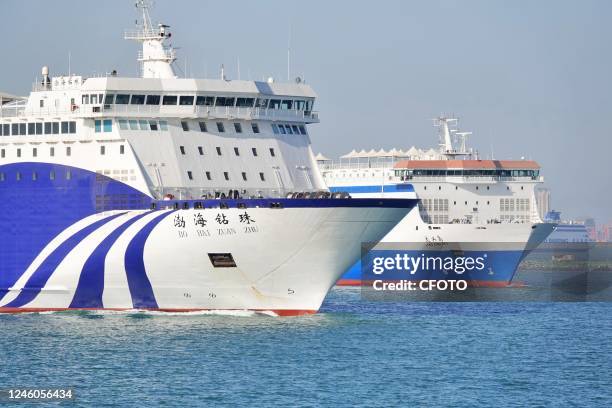 Passenger ship from Yantai to Dalian leaves the port of Yantai, east China's Shandong province, Jan 7, 2023.